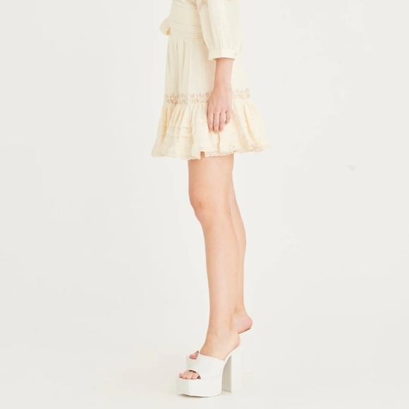 Secret Mission Amie Mini Skirt Embroidered Ruffled Smocked Organic Creme M NWT - Picture 9 of 16